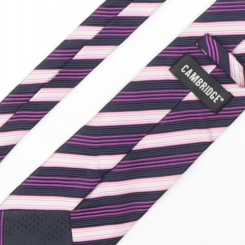 Brand and care label for Cambridge men’s multicoloured striped silk pointed tie one size