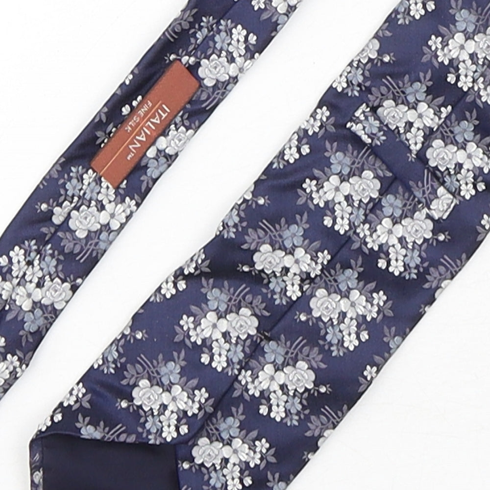 Marks and Spencer Mens Blue Floral Silk Pointed Tie One Size