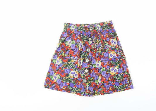Additional front view of River Island women’s multicoloured floral cotton mini skirt, size UK 6, button