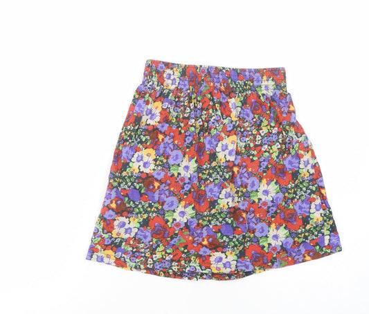 River Island Womens Multicoloured Floral Cotton Mini Skirt Size 6 Button