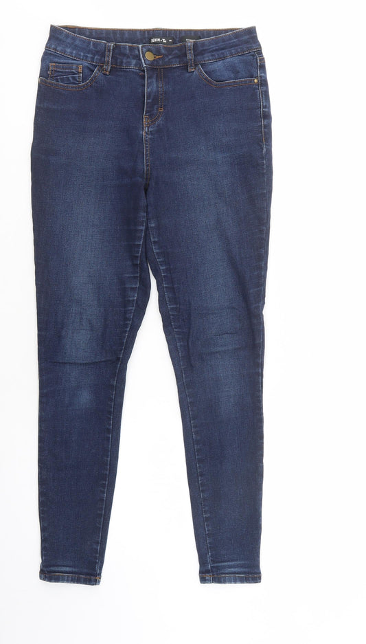 Additional front view of Tu women’s blue cotton skinny jeans, size UK 8, 28-inch leg regular button