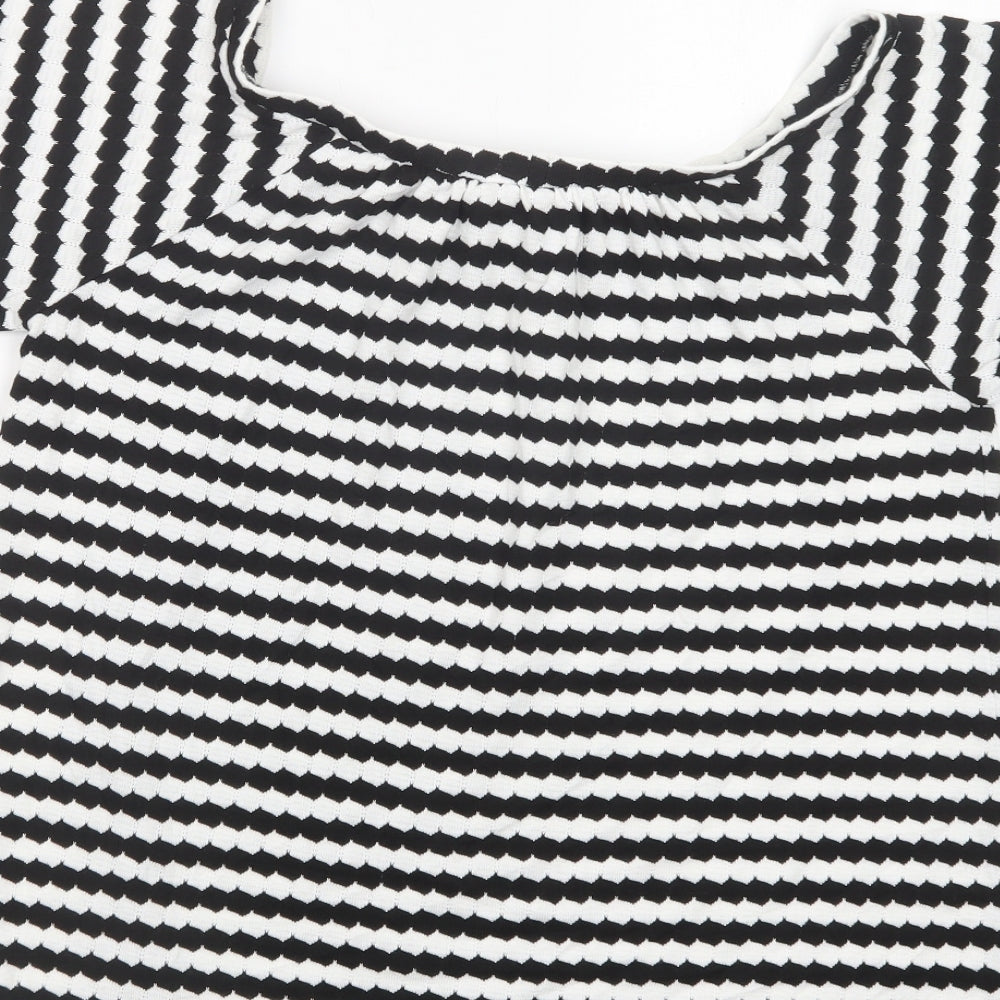 F&F Womens White Geometric Polyester Basic Blouse Size 10 Boat Neck