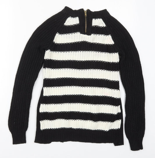 Atmosphere Womens Black Crew Neck Striped Acrylic Pullover Jumper Size 6 - Black and White