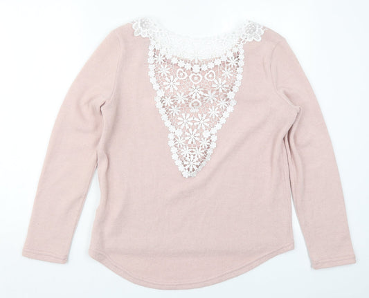 Boohoo Womens Pink Round Neck Acrylic Pullover Jumper Size M