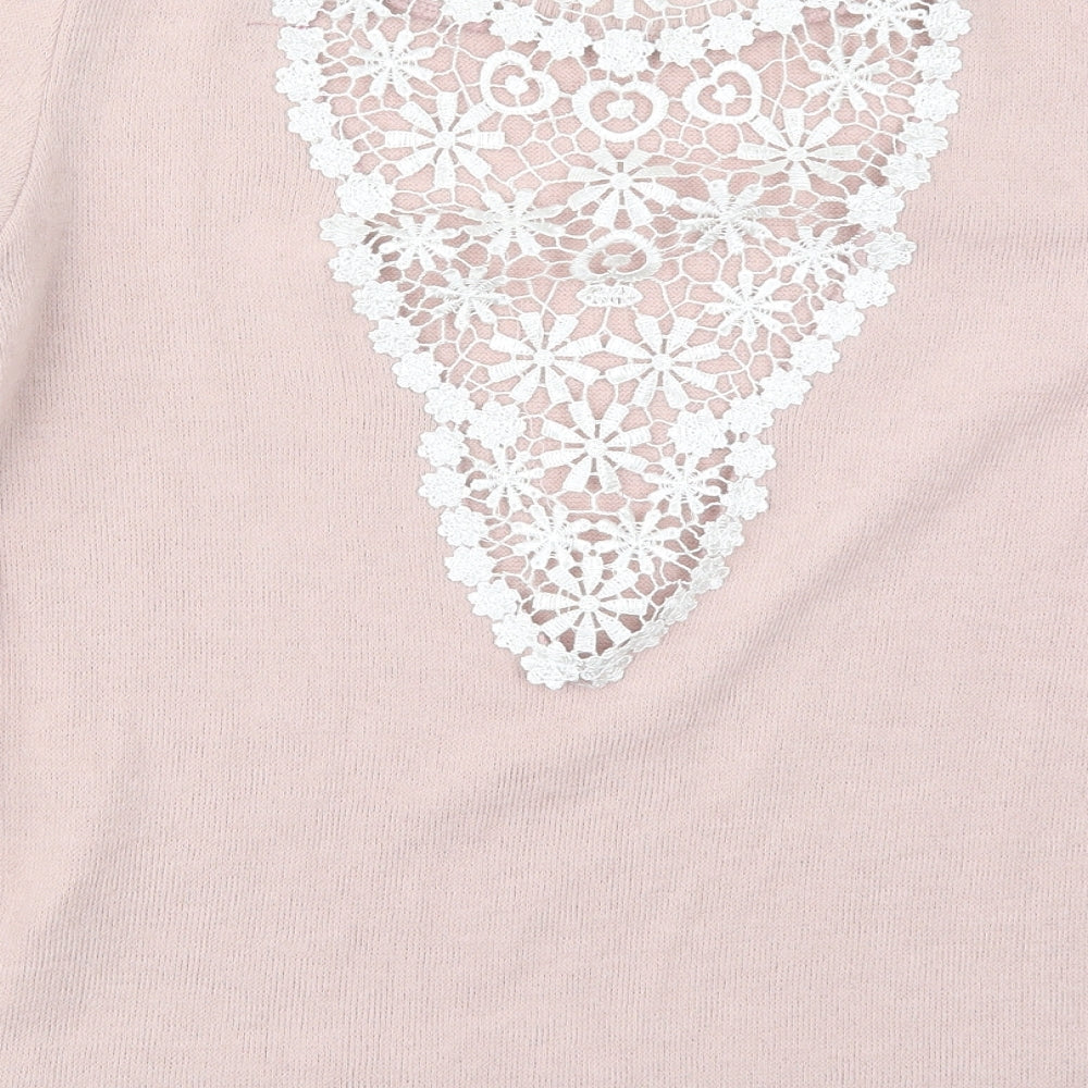 Boohoo Womens Pink Round Neck Acrylic Pullover Jumper Size M