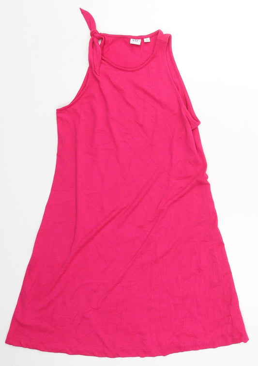 Additional front view of Gap women’s pink polyester tank dress, size XS, round neck pullover