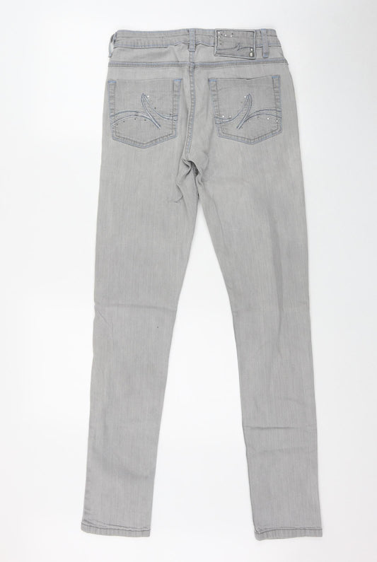 Denim & Co. Womens Grey Cotton Skinny Jeans Size 10 L32 in Regular Zip