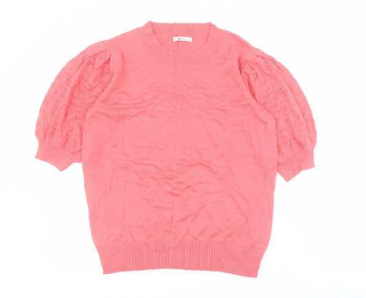 Additional front view of Tu women’s pink round neck cotton jumper, size UK 12