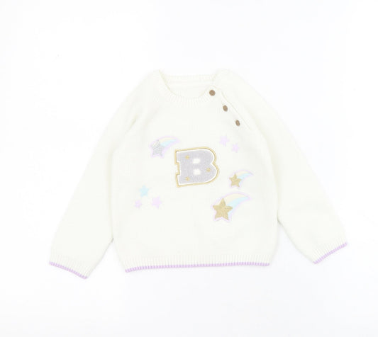 Marks and Spencer Baby White Acrylic Pullover Jumper Size 12-18 Months Button - B