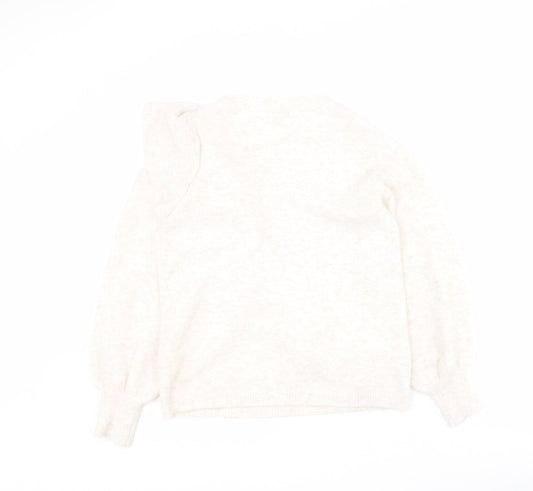 George Womens White Round Neck Acrylic Pullover Jumper Size 12