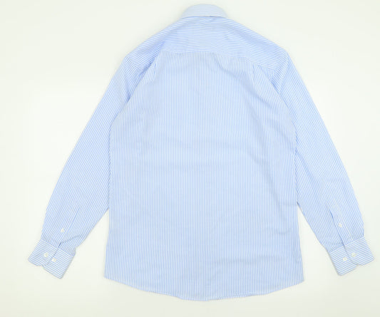 Mens UK Size 15 Cedar Wood State Blue Button-Up Long Sleeve Casual Shirt