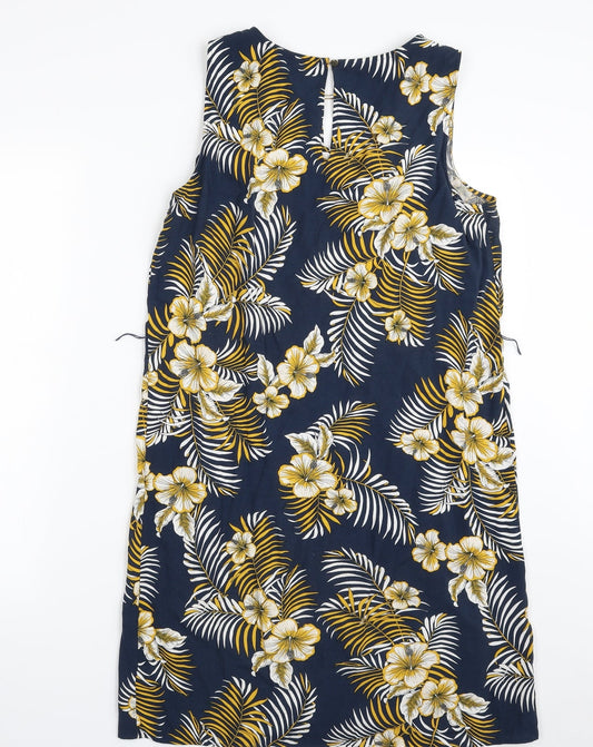 F&F Womens Blue Floral Viscose Sheath Size 10 Boat Neck Pullover