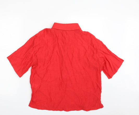 F&F Womens Red Viscose Basic Button-Up Size S Collared