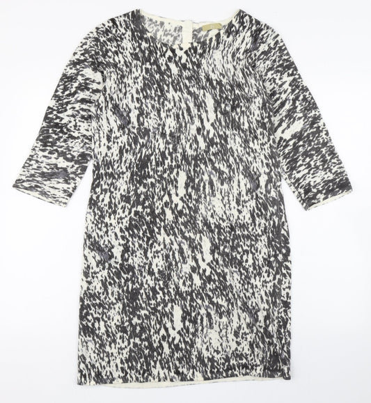 Additional front view of Tu women’s multicoloured animal print acrylic jumper dress, size UK 14, round neck button