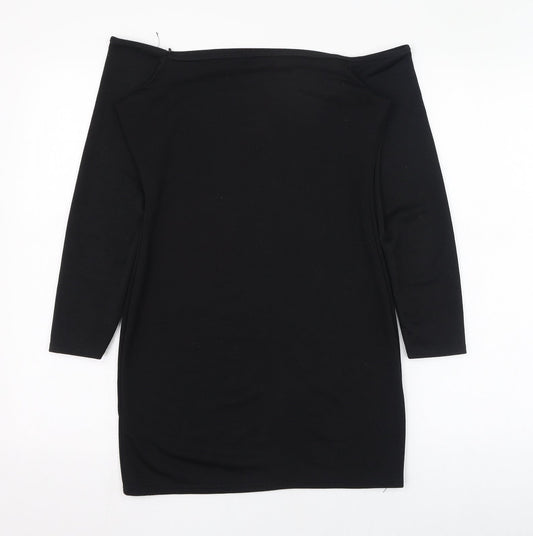 PRETTYLITTLETHING Womens Black Polyester Pencil Dress Size 8 Square Neck Pullover