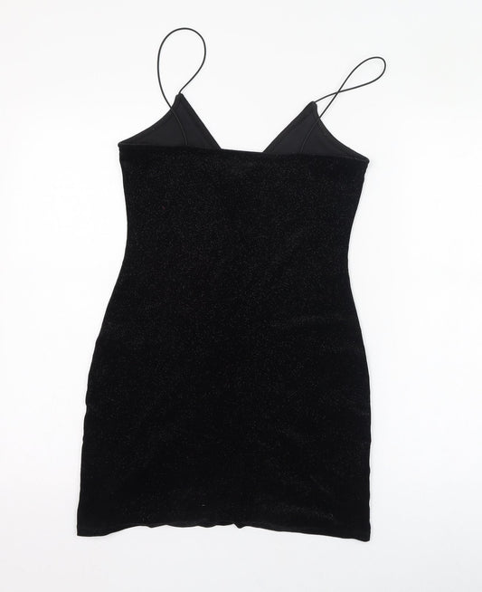 H&M Womens Black Polyester Pencil Dress Size S V-Neck Pullover