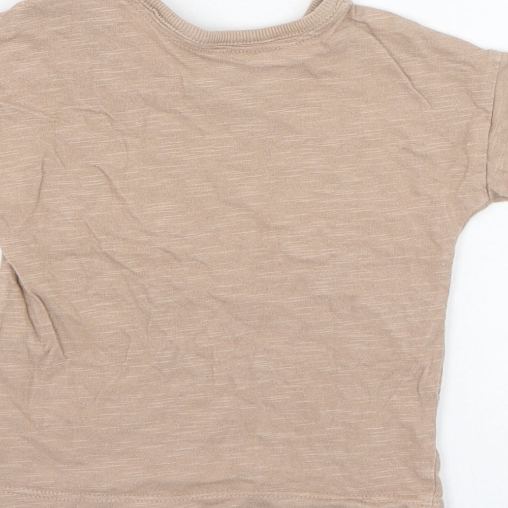 George Boys Brown Cotton Basic T-Shirt Size 6-9 Months Round Neck Pullover - Happy little heart + soul