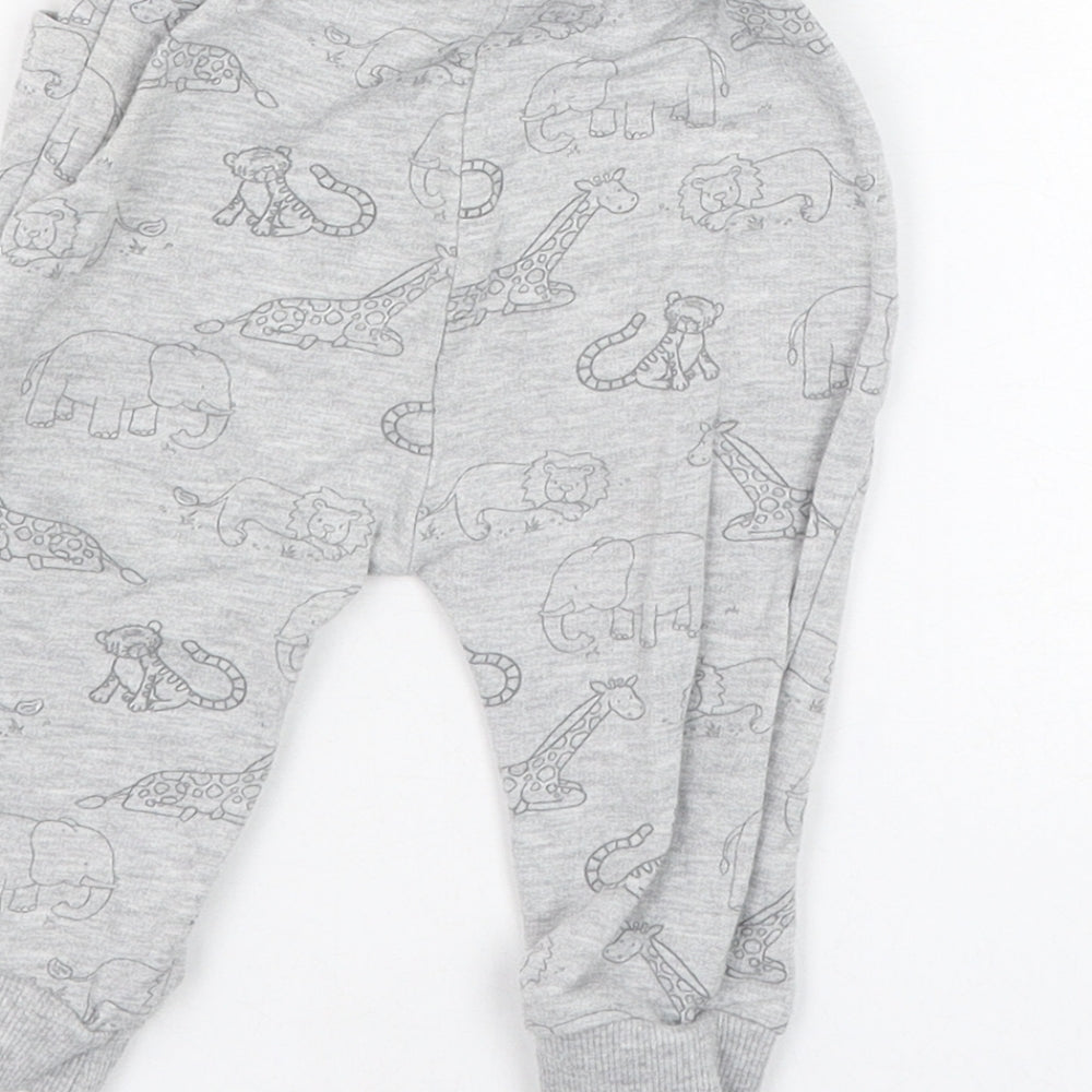 George Boys Grey Cotton Jogger Trousers Size 3-6 Months Pullover - Tiger, Elephant, Lion, Giraffe