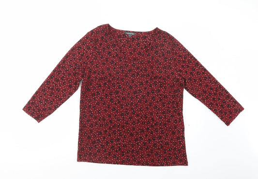Additional front view of Bonmarché women’s red animal print polyester basic blouse, size UK 12, v-neck