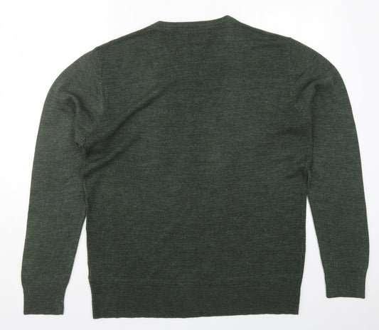 Peacocks Mens Green V-Neck Acrylic Pullover Jumper Size XL