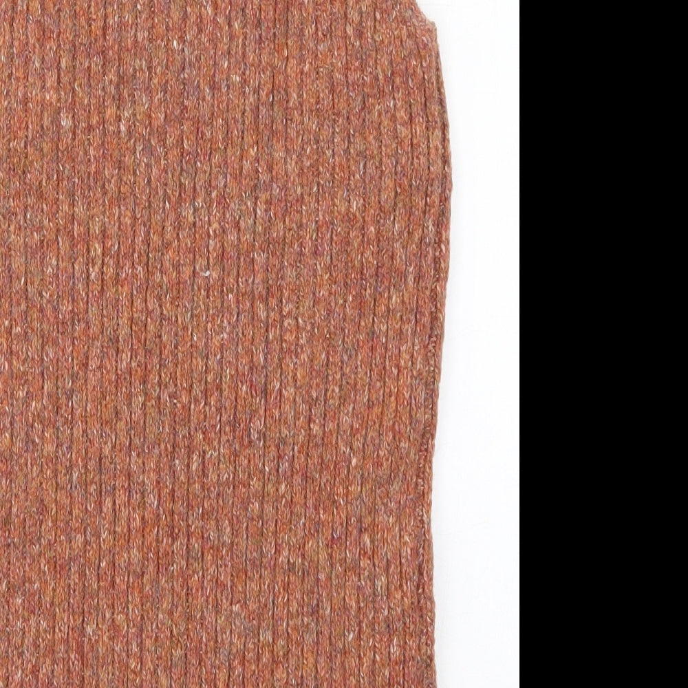 Brand and care label for F&F women’s orange mock neck polyester vest jumper, size UK 6