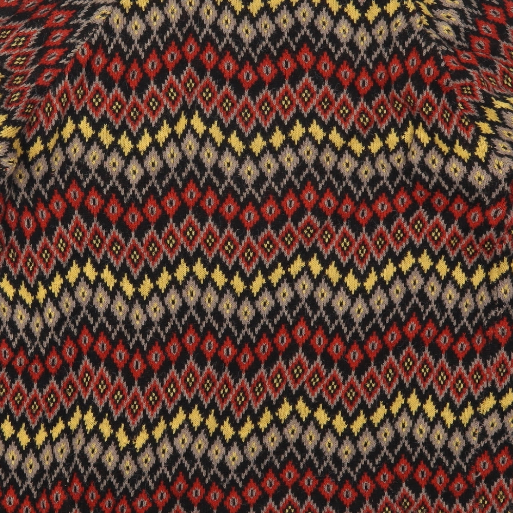 Apricot Womens Red V-Neck Geometric Acrylic Cardigan Jumper Size S