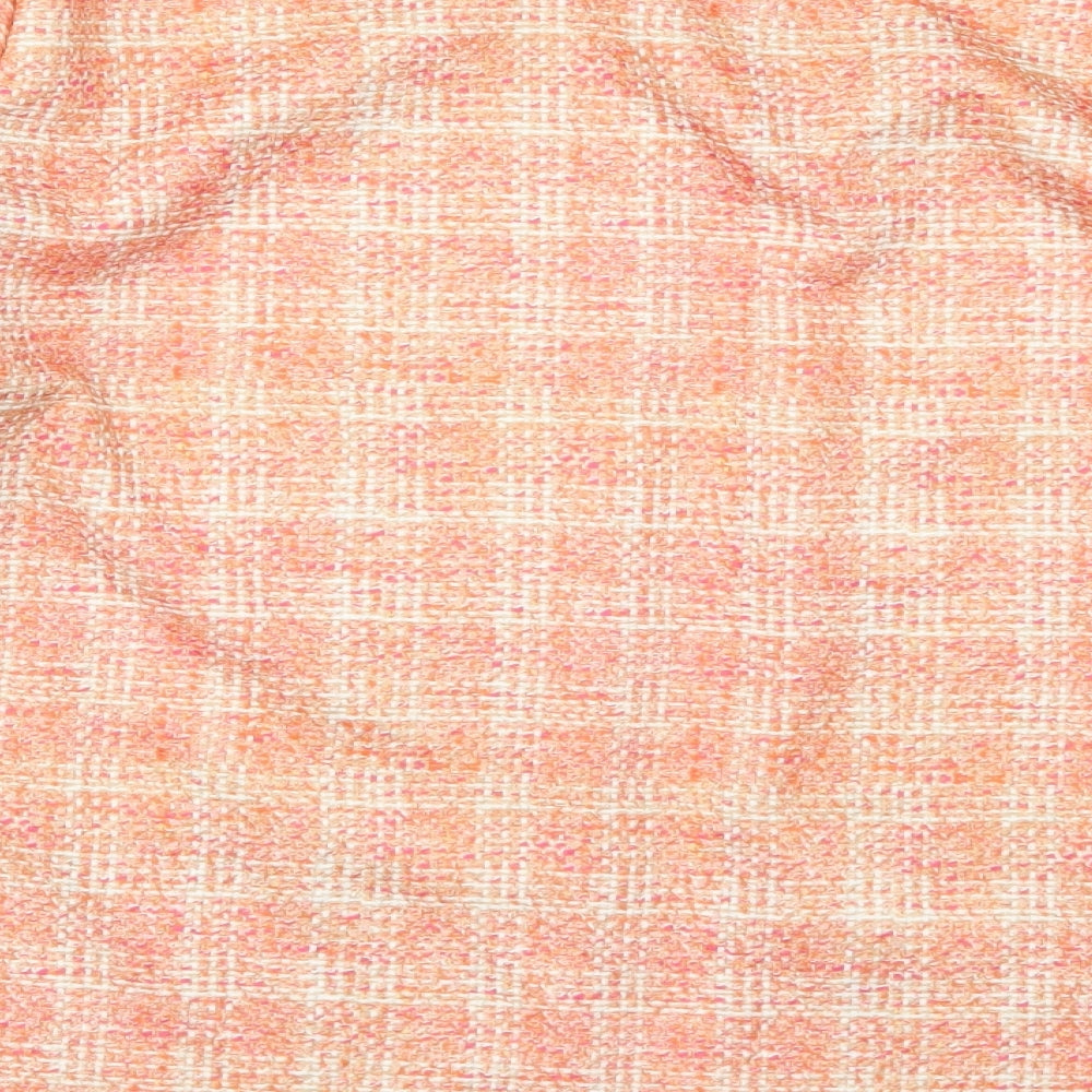Brand and care label for Laure De Ssine women’s orange check jacket, size UK 16, hook & eye