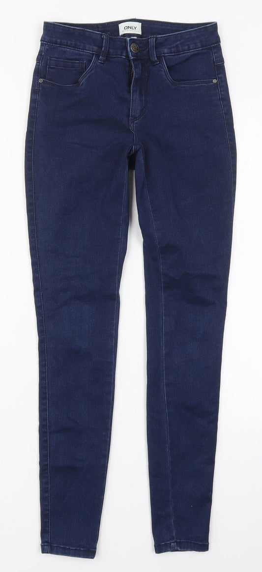 Additional front view of Only women’s blue cotton skinny jeans, size S, 30-inch leg regular button