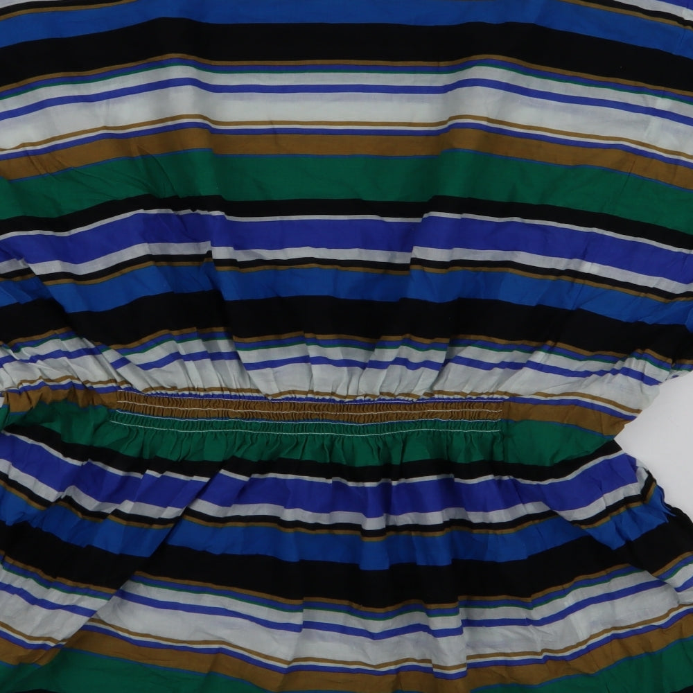 Brand and care label for Next women’s multicoloured striped 100% cotton a-line, size M, v-neck pullover - beach cover up