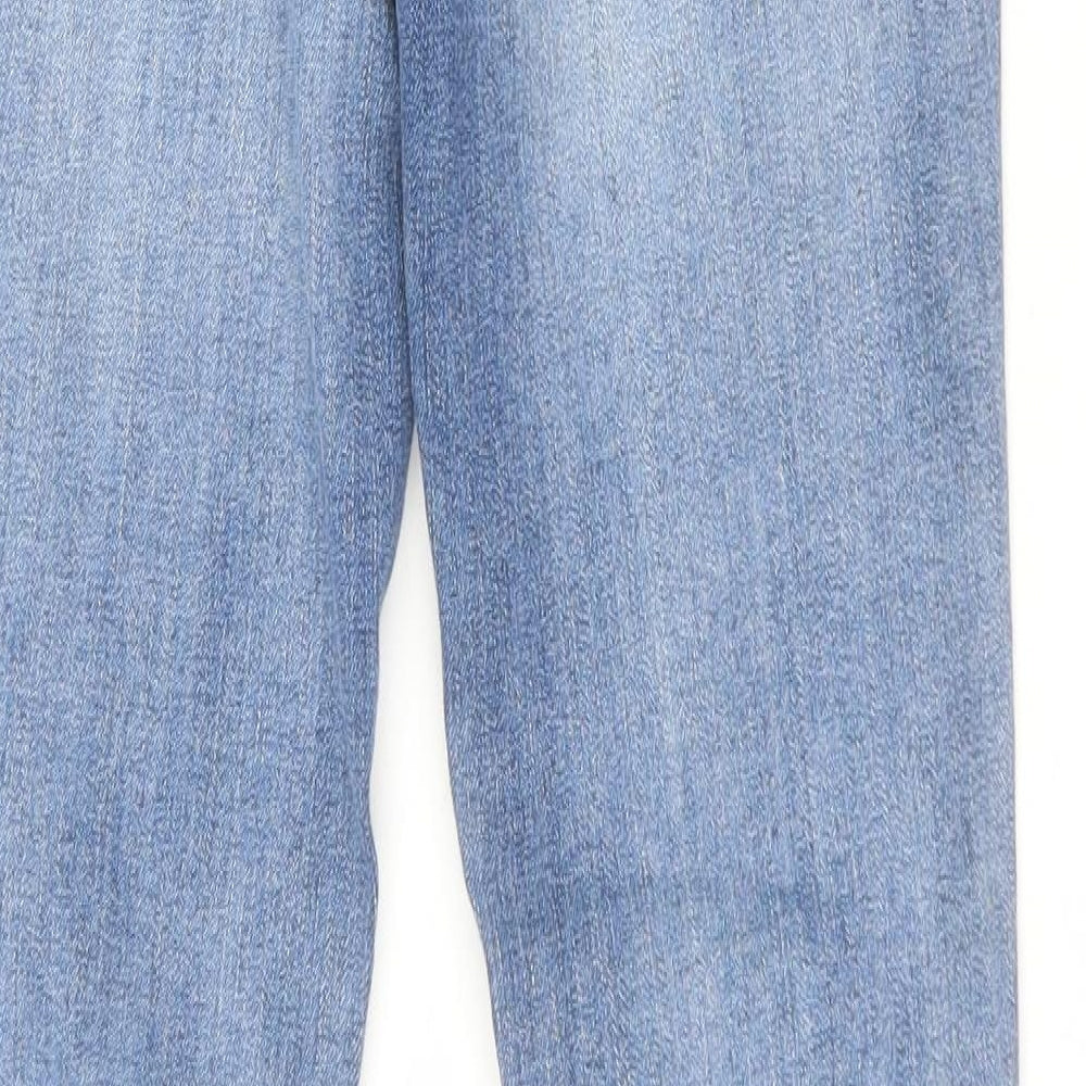Brand and care label for Denim co women’s blue cotton skinny jeans, size UK 28, 31-inch leg regular zip