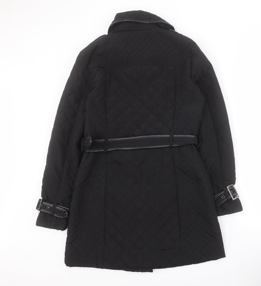 Matalan Womens Black Quilted Coat Size 10 Zip