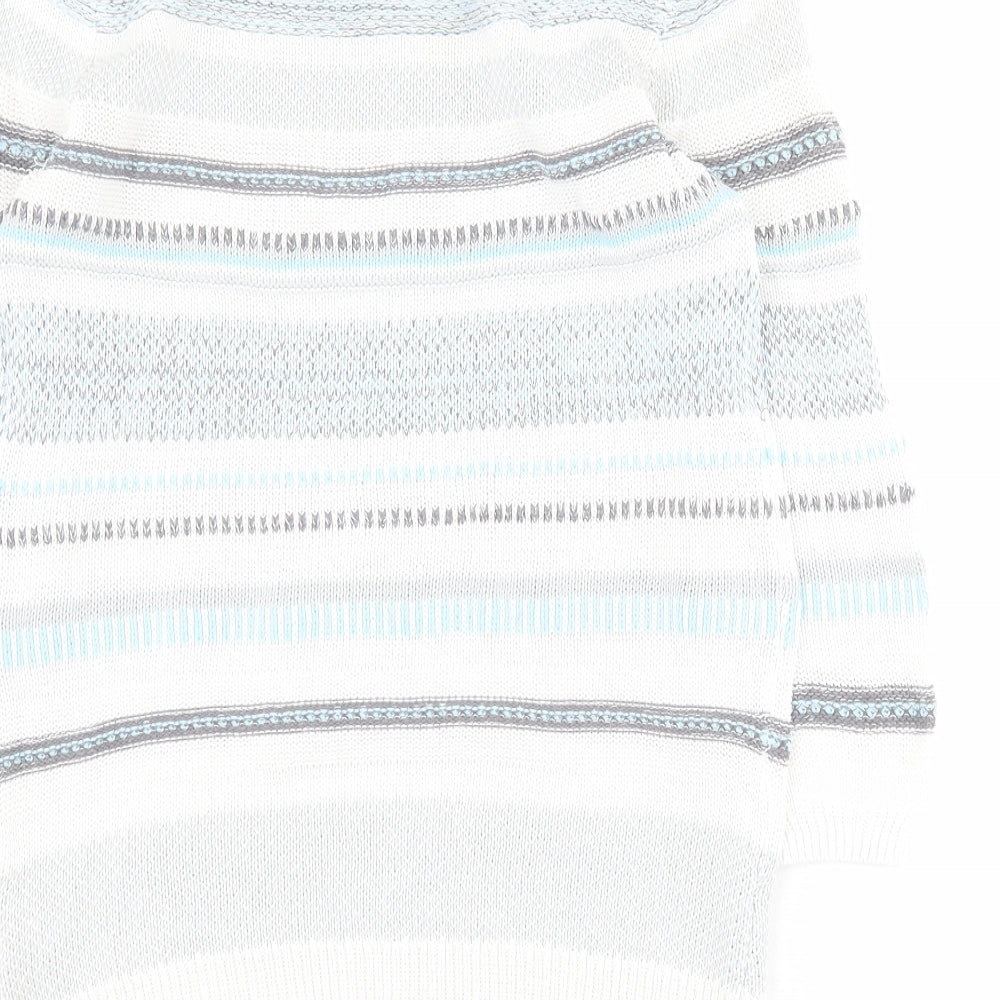Mataray Womens White Boat Neck Striped 100% Cotton Pullover Jumper Size 10