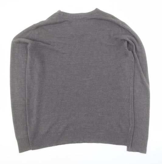 Burton Mens Grey V-Neck Acrylic Pullover Jumper Size L