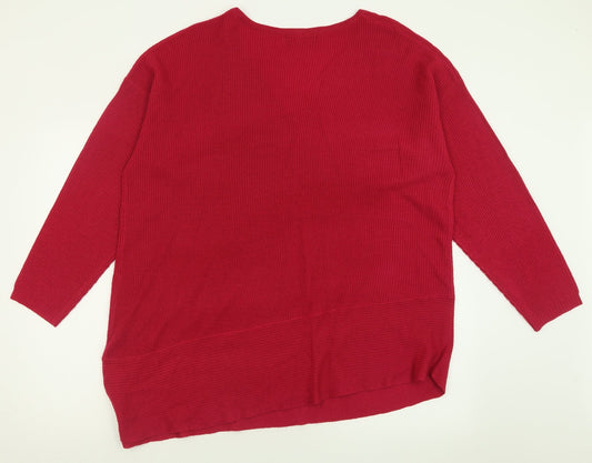 Evans Womens Pink V-Neck Acrylic Pullover Jumper Size 22