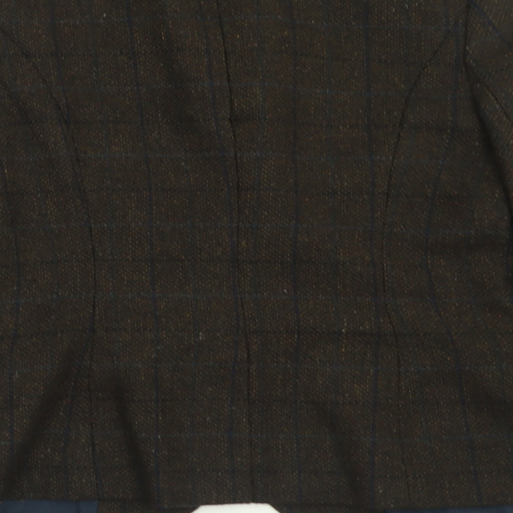 Brand and care label for Tu women’s brown check jacket blazer, size UK 10, button