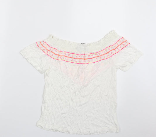 Primark Womens White Viscose Basic T-Shirt Size 6 Boat Neck