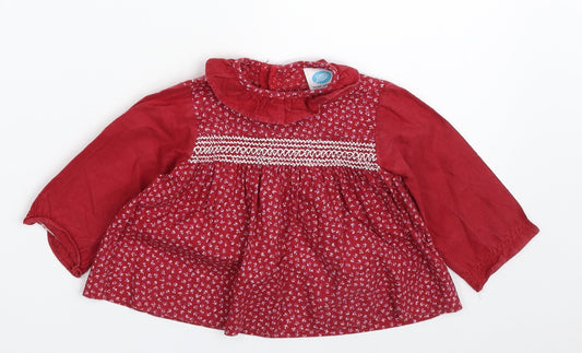 Boots Girls Red Floral 100% Cotton A-Line Size 3-6 Months Collared Button