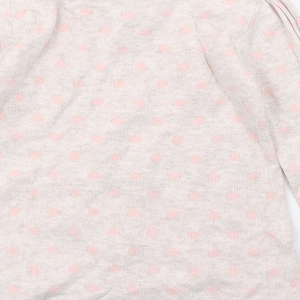 TU Girls Pink Polka Dot 100% Cotton Jumper Dress Size 6-9 Months Round Neck Pullover - Hedgehog