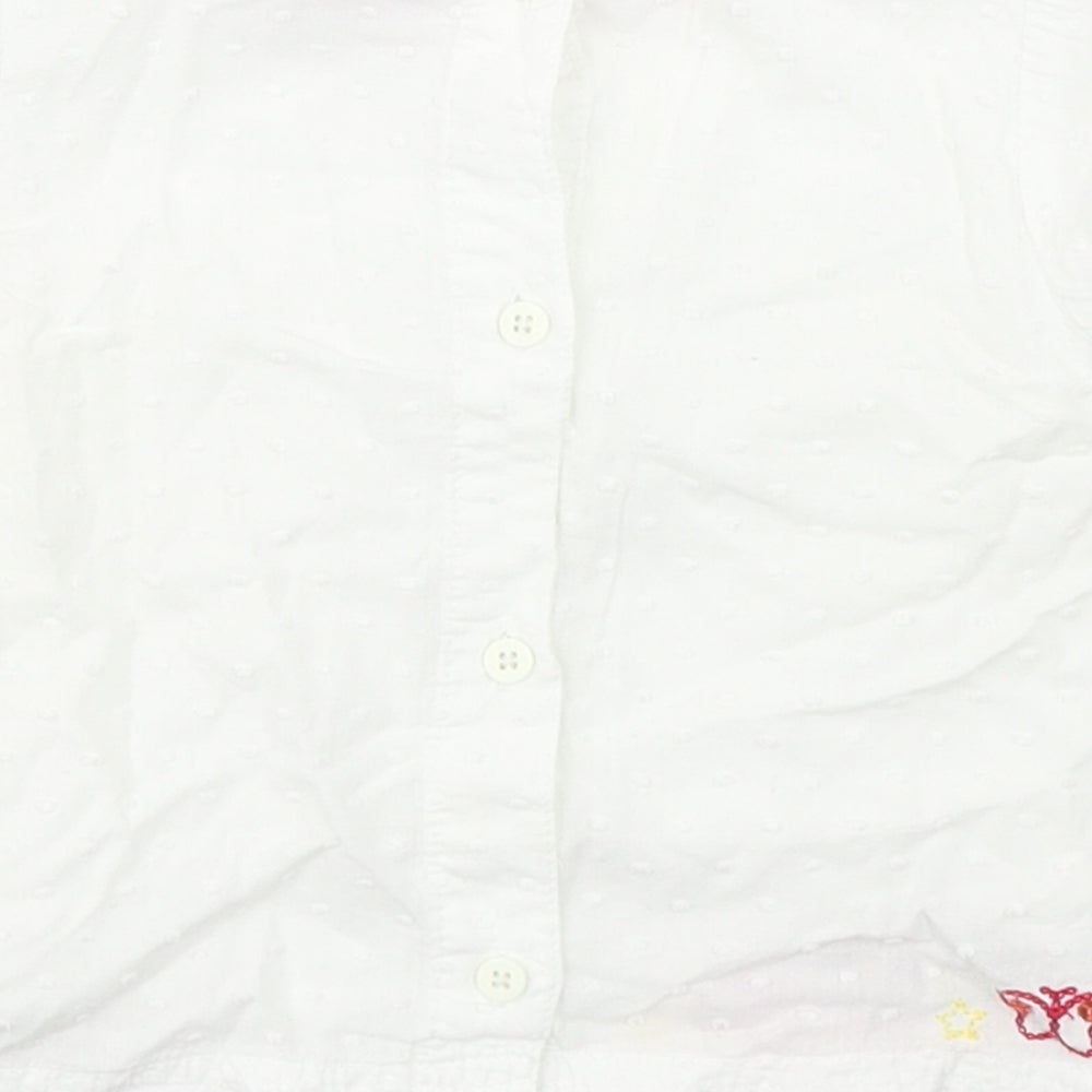 Debenhams Girls White 100% Cotton Basic Blouse Size 9-12 Months Round Neck Button