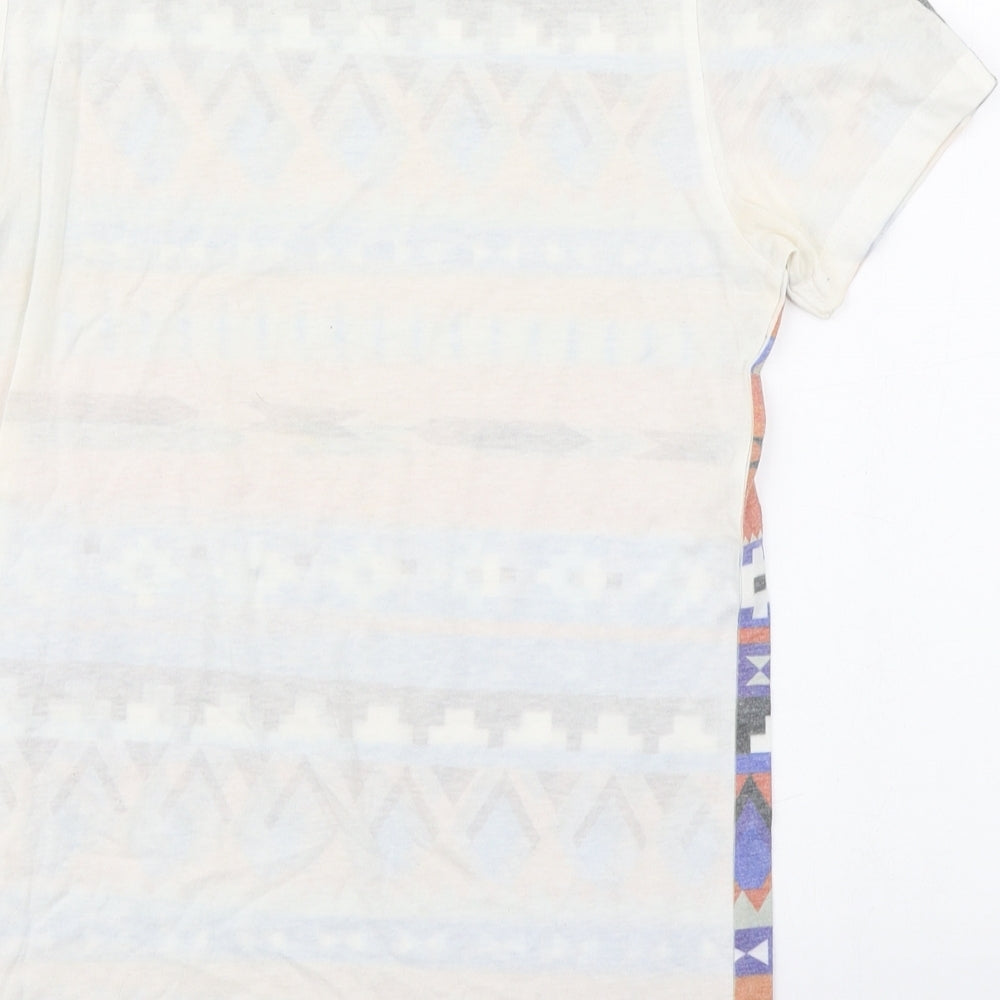 Brand and care label for Topman men’s multicoloured fair isle cotton t-shirt, size XS, round neck