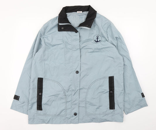 Additional front view of Anne De Lancay women’s blue windbreaker coat, size M, zip