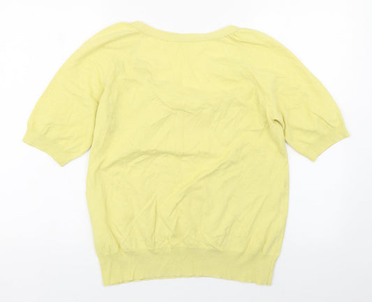 George Womens Yellow Cotton Basic Blouse Size 14 Scoop Neck