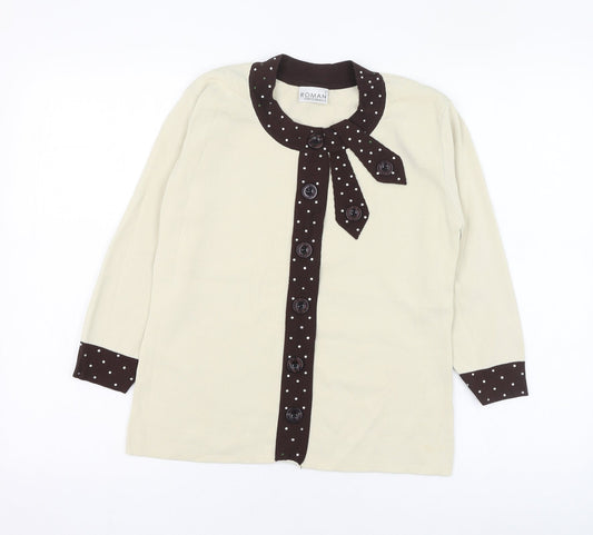 Additional front view of Roman Originals women’s beige round neck viscose jumper, size S