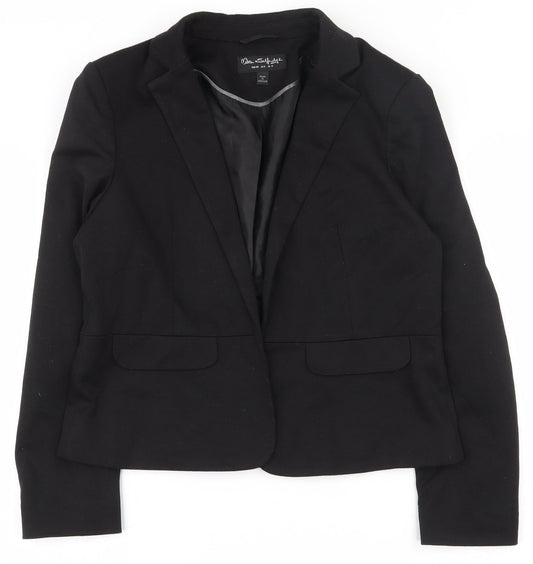 Additional front view of Miss Selfridge women’s black polyester jacket suit jacket, size UK 12, - open