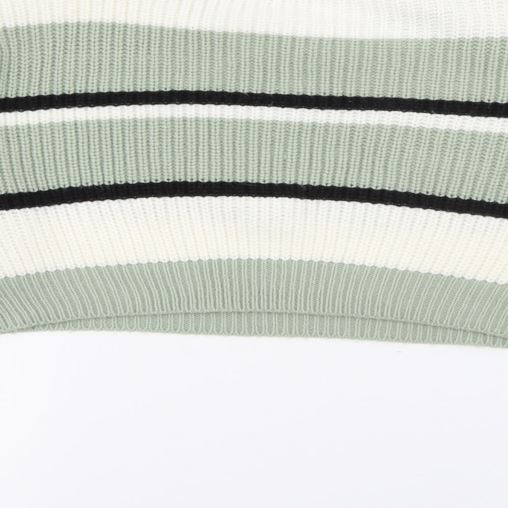 SheIn Womens Green Crew Neck Striped Acrylic Pullover Jumper Size S