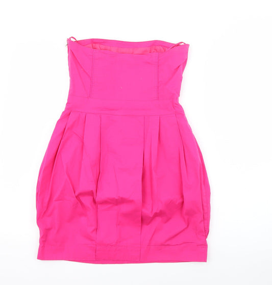 Savida Womens Pink Cotton Pencil Dress Size 8 Square Neck Zip