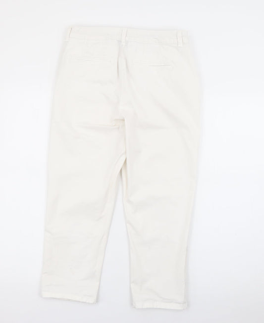 Maine Womens White Cotton Capri Trousers Size 10 L21 in Regular Zip