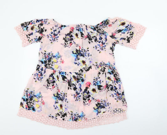 River Island Womens Pink Floral Viscose Shift Size S Scoop Neck
