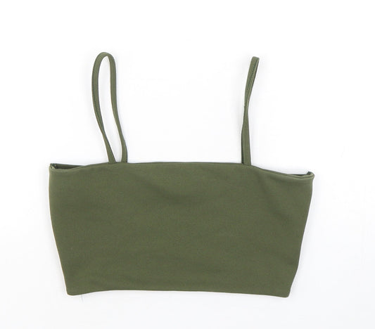 Additional front view of Parisian women’s green polyester cropped tank, size UK 10, off the shoulder