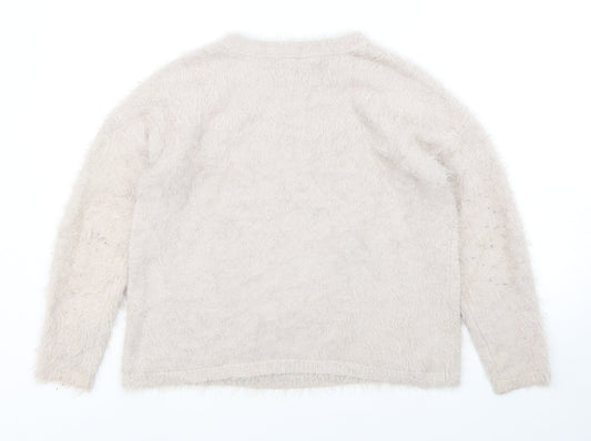 Primark Womens Pink Round Neck Nylon Pullover Jumper Size 4 - Chip Beauty and the Beast